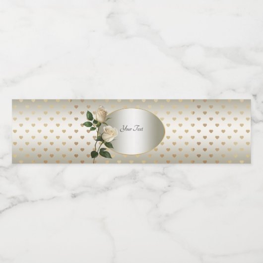 Roses blanches Coeurs or Étiquette bouteille d'eau (Étiquettes simples)