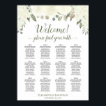 Roses blanches d'ivoire 12 Tableau Mariage<br><div class="desc">Ce magnifique mariage de 12 tables présente un design boho chic rustique avec des roses aquarelles peints à la main, des fleurs et des fleurs dans les tons ivoire, blanc et crème, ainsi que des feuilles d'eucalyptus vert sauge et du feuillage. Le titre dit : "Bienvenue! s'il vous plaît trouvez...</div>