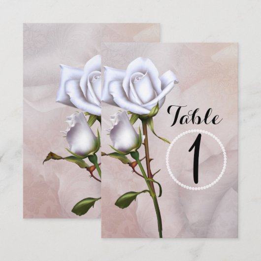 Roses blanches douces romantiques Numéro de table (Devant / Derrière)