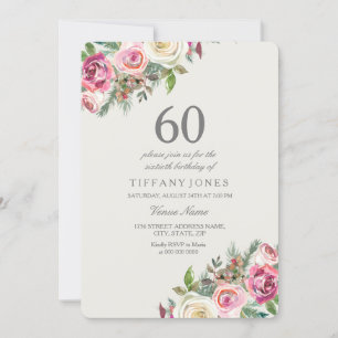 Roses blanches Elégant 60e anniversaire Invitation