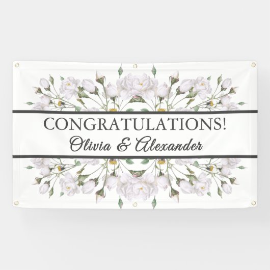 Roses blanches Élégante bannière de Mariage Floral (Horizontal)