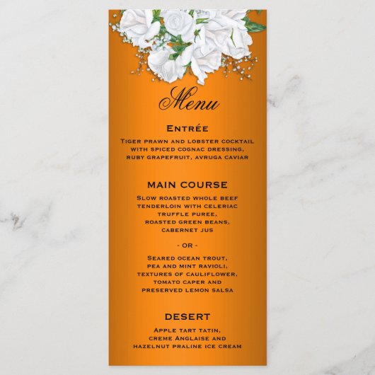 Roses blanches élégantes sur le menu Mariage orang (Devant)