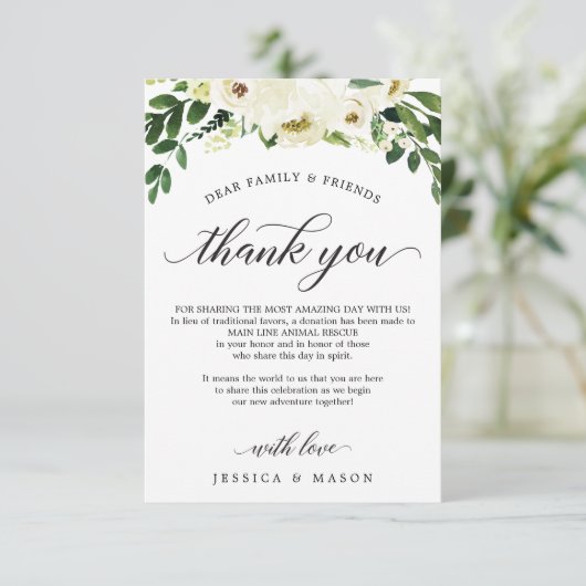 Roses blanches en lieu et place des faveurs Carte  (Debout devant)