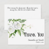 Roses blanches et Carte de remerciements Mariage d (Devant / Derrière)