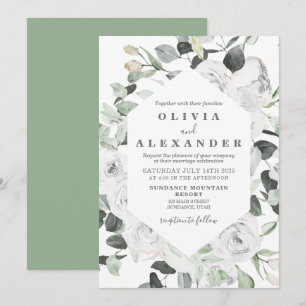 Roses blanches et faire-part de mariage fleurie ve