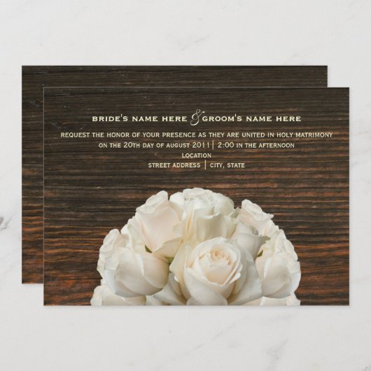 Roses blanches et Faire-part de mariage rustique e (Devant / Derrière)