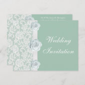 Roses blanches et Faire-part de mariage vert à la  (Devant / Derrière)