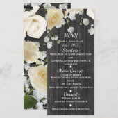 Roses blanches et gypsophile sur menu de mariage e (Devant / Derrière)