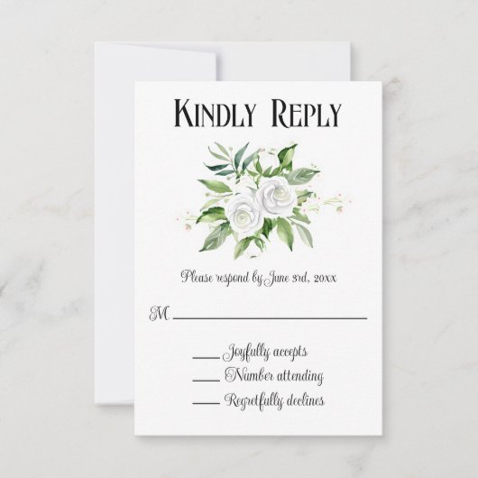 Roses blanches et mariage du bébé carte RSVP (Devant)