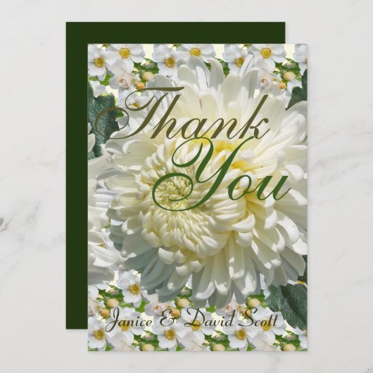 Roses blanches et Merci Mariage de chrysanthème (Devant / Derrière)