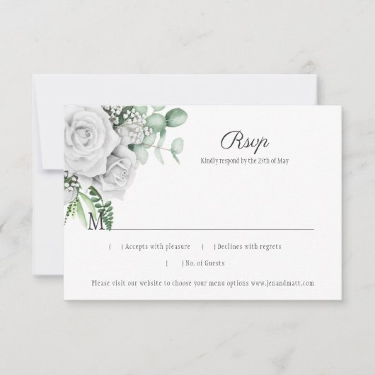 Roses blanches Eucalyptus Lattice RSVP (Devant)