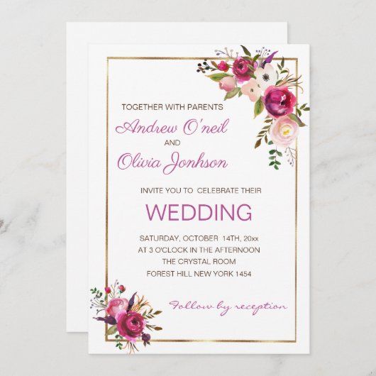 Roses blanches faire-part de mariage (Devant / Derrière)