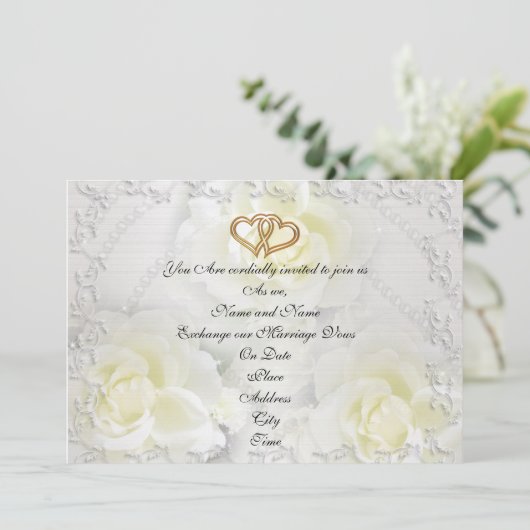 Roses blanches faire-part de mariage (Debout devant)