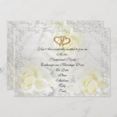 Roses blanches faire-part de mariage (Devant / Derrière)