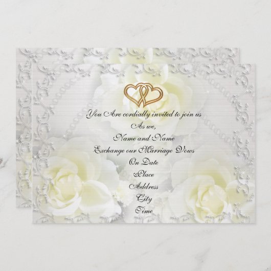 Roses blanches faire-part de mariage (Devant / Derrière)