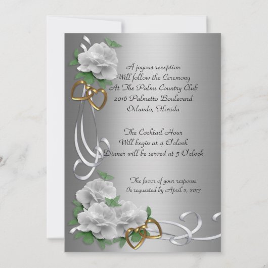 Roses blanches faire-part de mariage données par l (Dos)