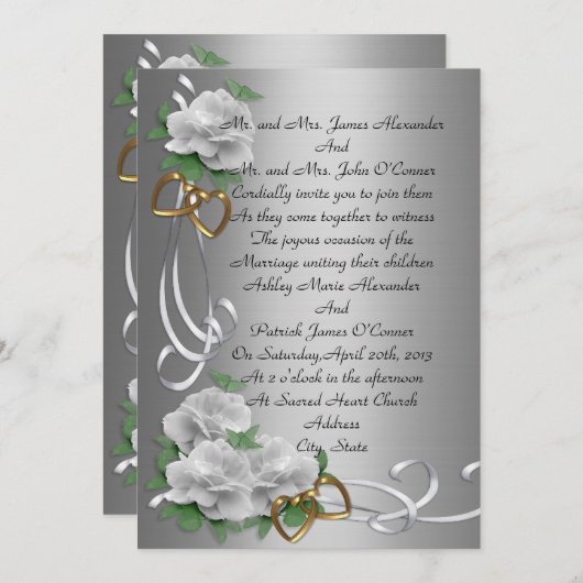 Roses blanches faire-part de mariage données par l (Devant / Derrière)