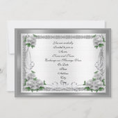 Roses blanches faire-part de mariage sur satin arg (Devant)
