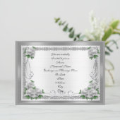 Roses blanches faire-part de mariage sur satin arg (Debout devant)