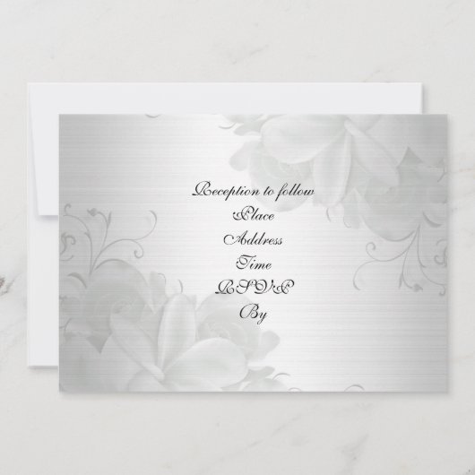 Roses blanches faire-part de mariage sur satin arg (Dos)