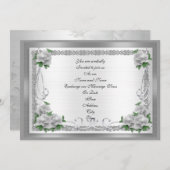Roses blanches faire-part de mariage sur satin arg (Devant / Derrière)