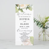 Roses blanches Feuilles verts Programme de mariage (Debout devant)