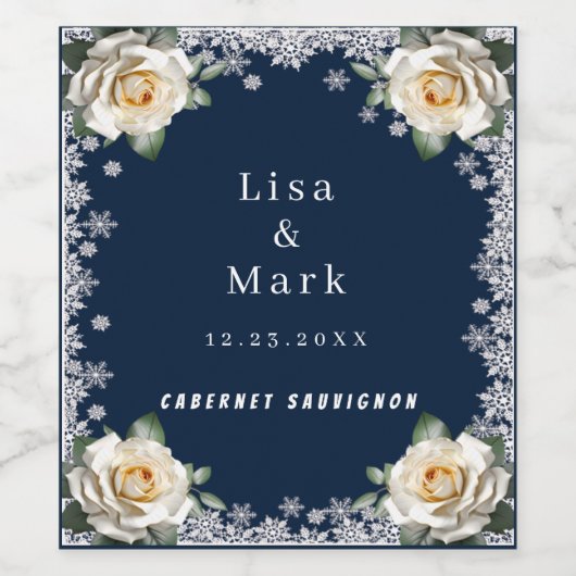 Roses blanches Flocon de neige Noël Vin Étiquettes (Étiquettes simples)