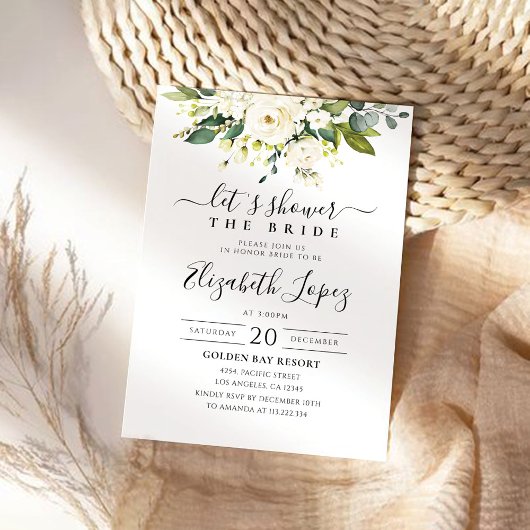 Roses blanches Floral Bridal Show Invitation