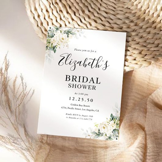 Roses blanches Floral Bridal Show Invitation