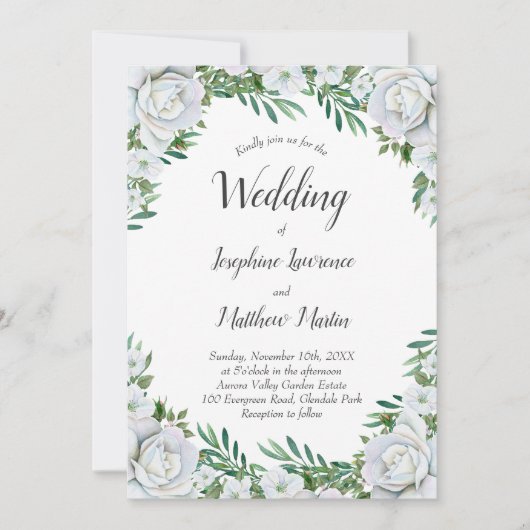 Roses blanches Floral verdure Invitations de maria (Devant)