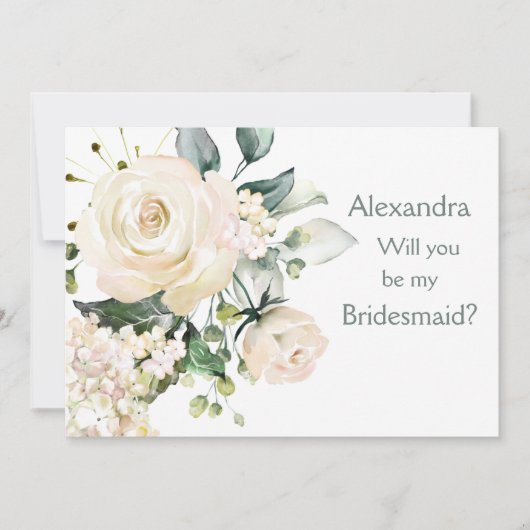 Roses blanches, hydrangea Bridesmaid Carte de prop (Devant)