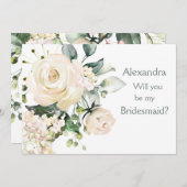 Roses blanches, hydrangea Bridesmaid Carte de prop (Devant / Derrière)