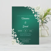 Roses blanches Invitations de mariage vert (Debout devant)