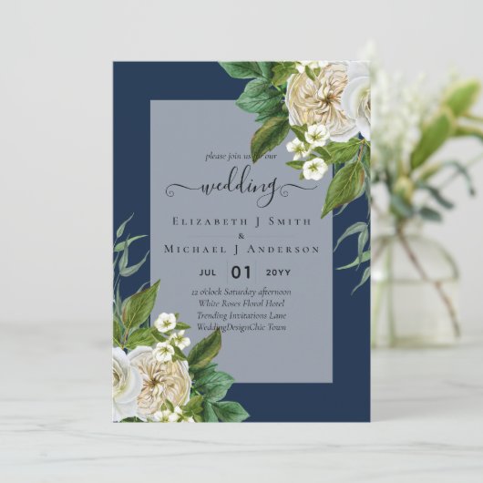 ROSES BLANCHES Invitations MARIAGE CHIC (Debout devant)