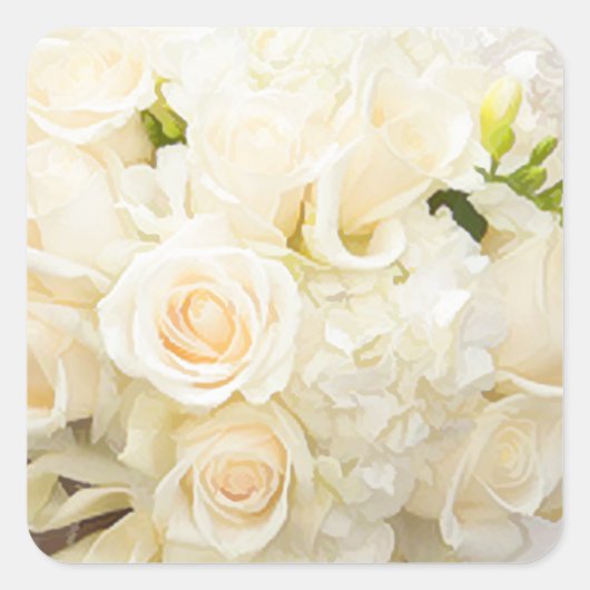 ROSES BLANCHES MARIAGE SQARE ENVELOPE SEAL STICKER (Devant)