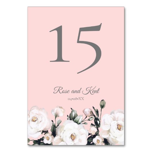 Roses blanches | Numéro de table Mariage rose (Par défaut)