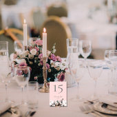 Roses blanches | Numéro de table Mariage rose
