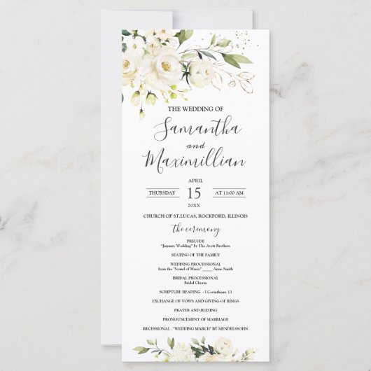 Roses blanches Programme de mariage des oliviers (Devant)