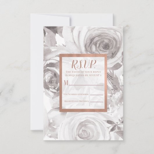 Roses Blanches Rose Rose Or Mariage moderne RSVP (Devant)