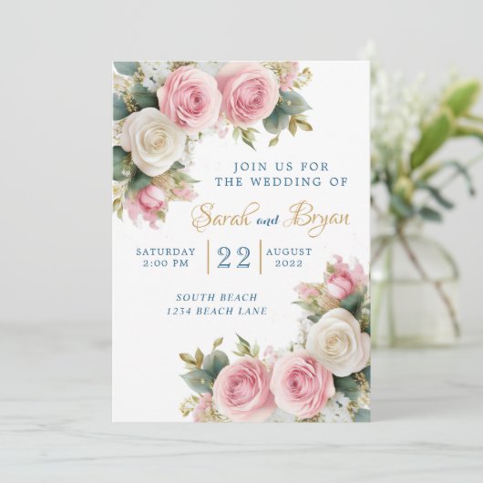 Roses blanches roses Bébés Respiration Faire-part (Debout devant)