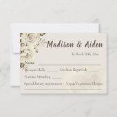 Roses blanches rustiques mariage RSVP Carte de rép (Devant)