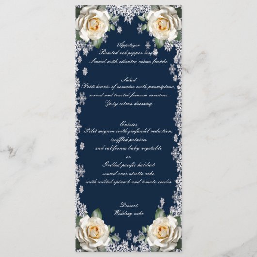 Roses blanches Snowflake Noël Menu Mariage (Devant)