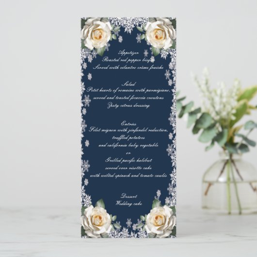 Roses blanches Snowflake Noël Menu Mariage (Debout devant)