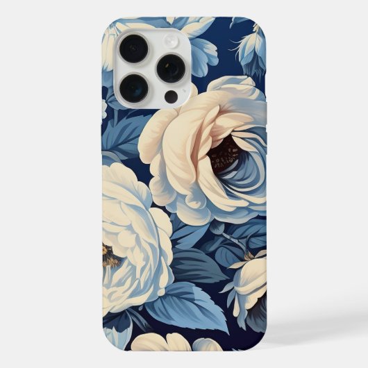 Roses blanches sur fond bleu indigo (Verso)