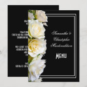 Roses blanches sur le menu mariage floral noir (Devant / Derrière)