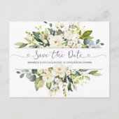 Roses blanches verdure Enregistrer la date Carte p (Devant)