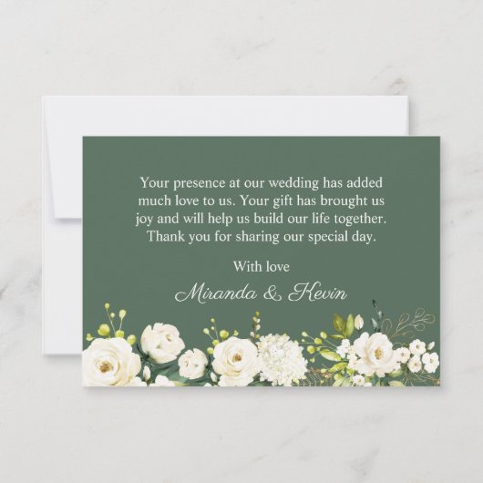 Roses blanches Verdure Feuillage Mariage Merci (Dos)