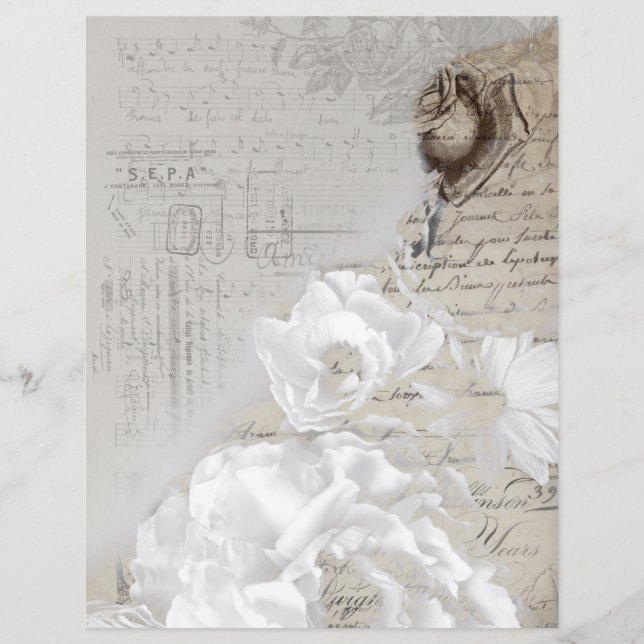 Roses blanches vintage papier écriture ancienne (Devant)