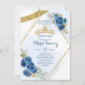 Roses bleu marine Mis Quince Invitation (Devant)