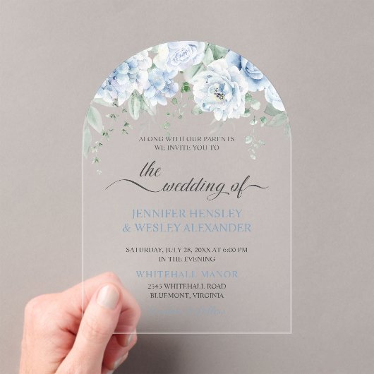 Roses bleu pâle Faire-part de mariage acrylique (In situ (ordinateur de poche))